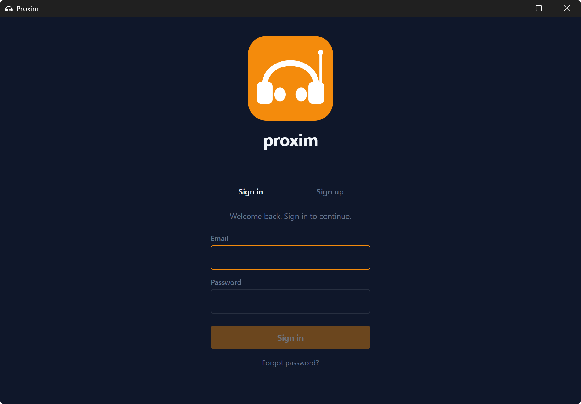 Proxim sign-in screen